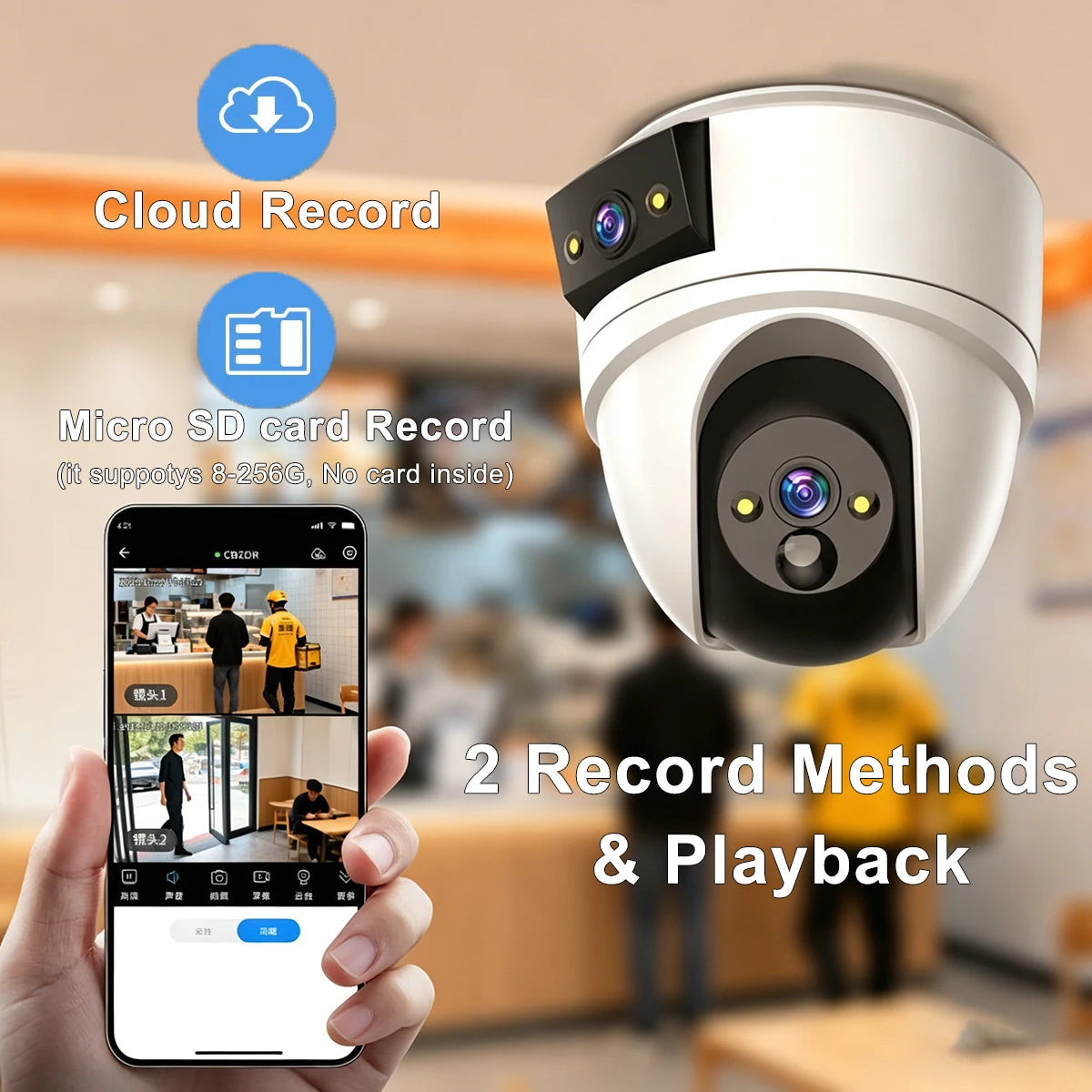 8MP 4K PTZ Security Camera with AI Human Detection - Dual-Lens Dual-Screen Outdoor WiFi IP Cam for Wireless CCTV Surveillance