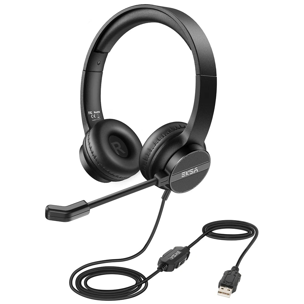 EKSA Wired Headphones with Microphone for PC/PS4/Xbox Gaming Headset Gamer 3.5mm/USB On-Ear Call Centre/Traffic/Office Headset