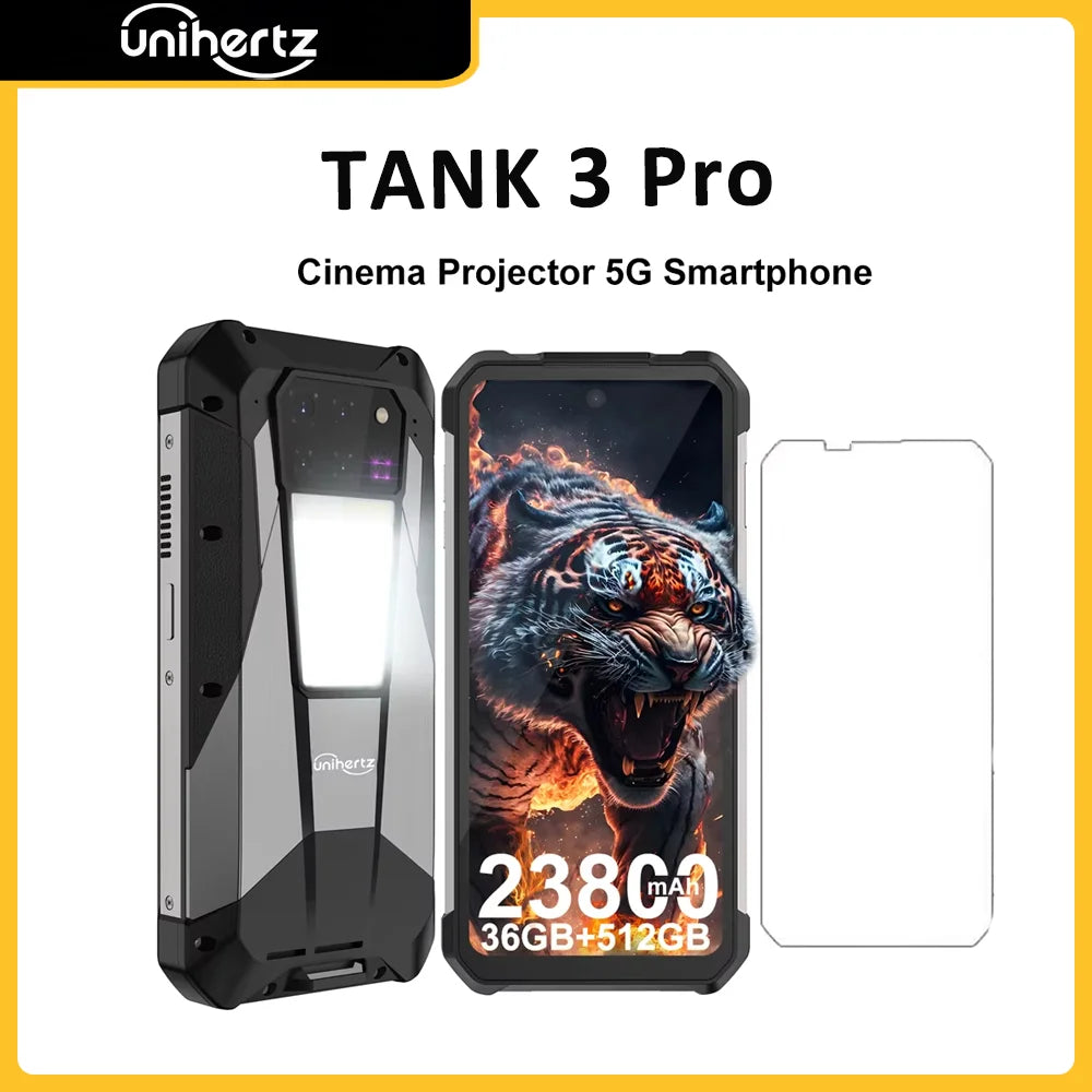 Unihertz Tank 3 Pro 8849 Rugged 5G Smartphone Android with 100 Lumens Projector 32GB 512GB 23800mAh 6.79" FHD Waterproof Phone
