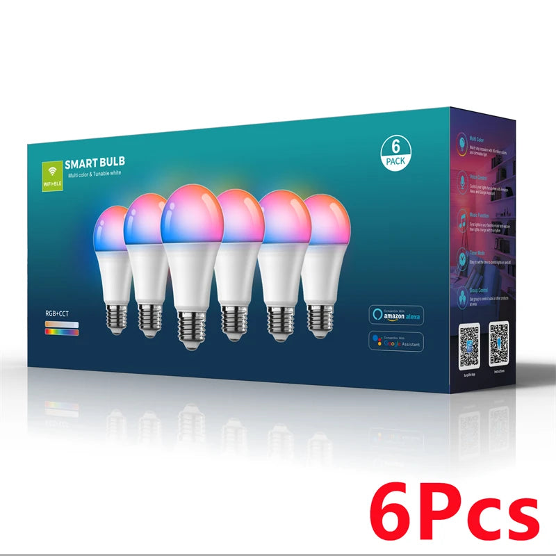 1-12pcs WiFi Smart LED Bulb Bluetooth Light Bulbs AC85-265V Dimmable Spotlight Bulb E27 RGB+CW+WW LED Color Change Lamp For Home