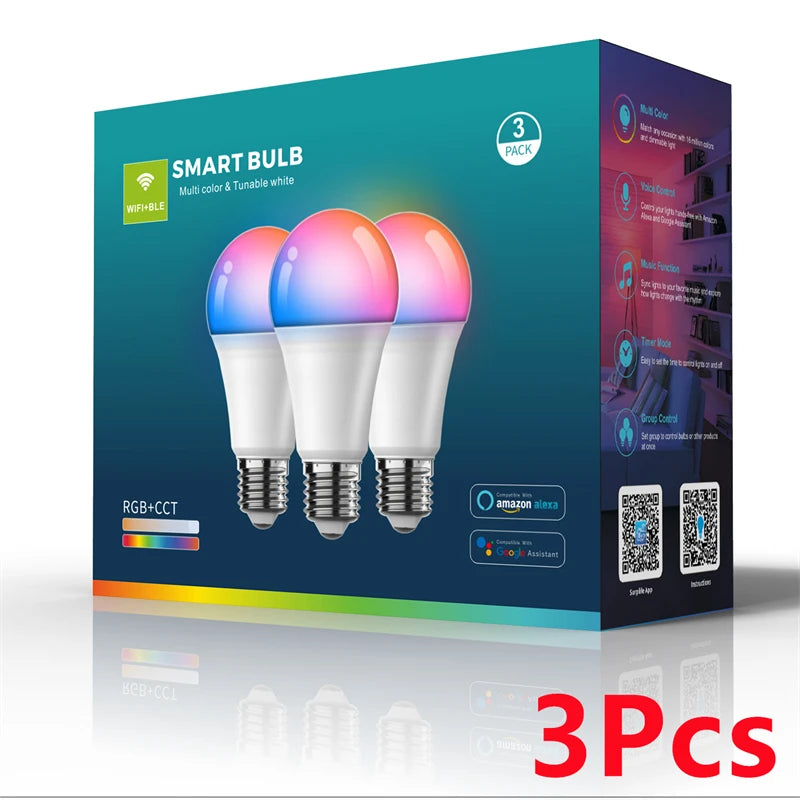 1-12pcs WiFi Smart LED Bulb Bluetooth Light Bulbs AC85-265V Dimmable Spotlight Bulb E27 RGB+CW+WW LED Color Change Lamp For Home