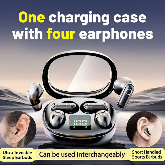 INSONIXN 2in1 Wireless Bluetooth Earbuds, Mini Invisible Sleep Earphones, Sports Noise Cancelling Ear Buds Comfortable To Wear, Low Bass Sound Effect HIFI Music, For Leisure, Office, And Classroom, Long Battery Life, Suitable