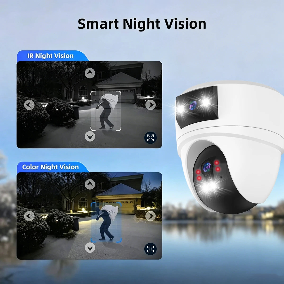 8MP 4K PTZ Security Camera with AI Human Detection - Dual-Lens Dual-Screen Outdoor WiFi IP Cam for Wireless CCTV Surveillance