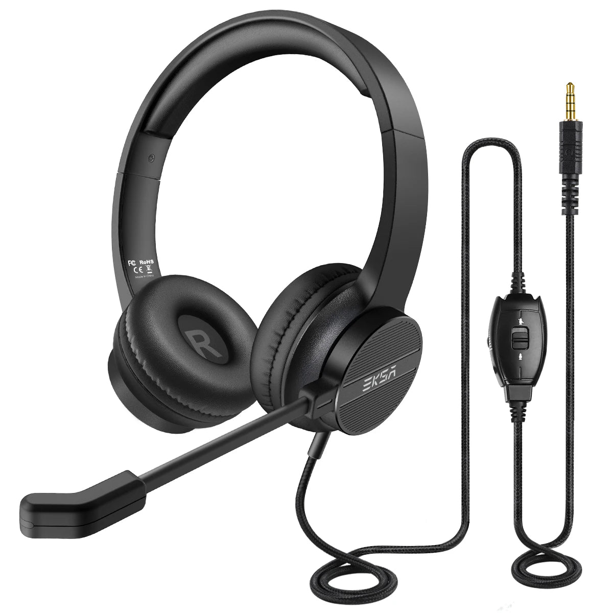EKSA Wired Headphones with Microphone for PC/PS4/Xbox Gaming Headset Gamer 3.5mm/USB On-Ear Call Centre/Traffic/Office Headset