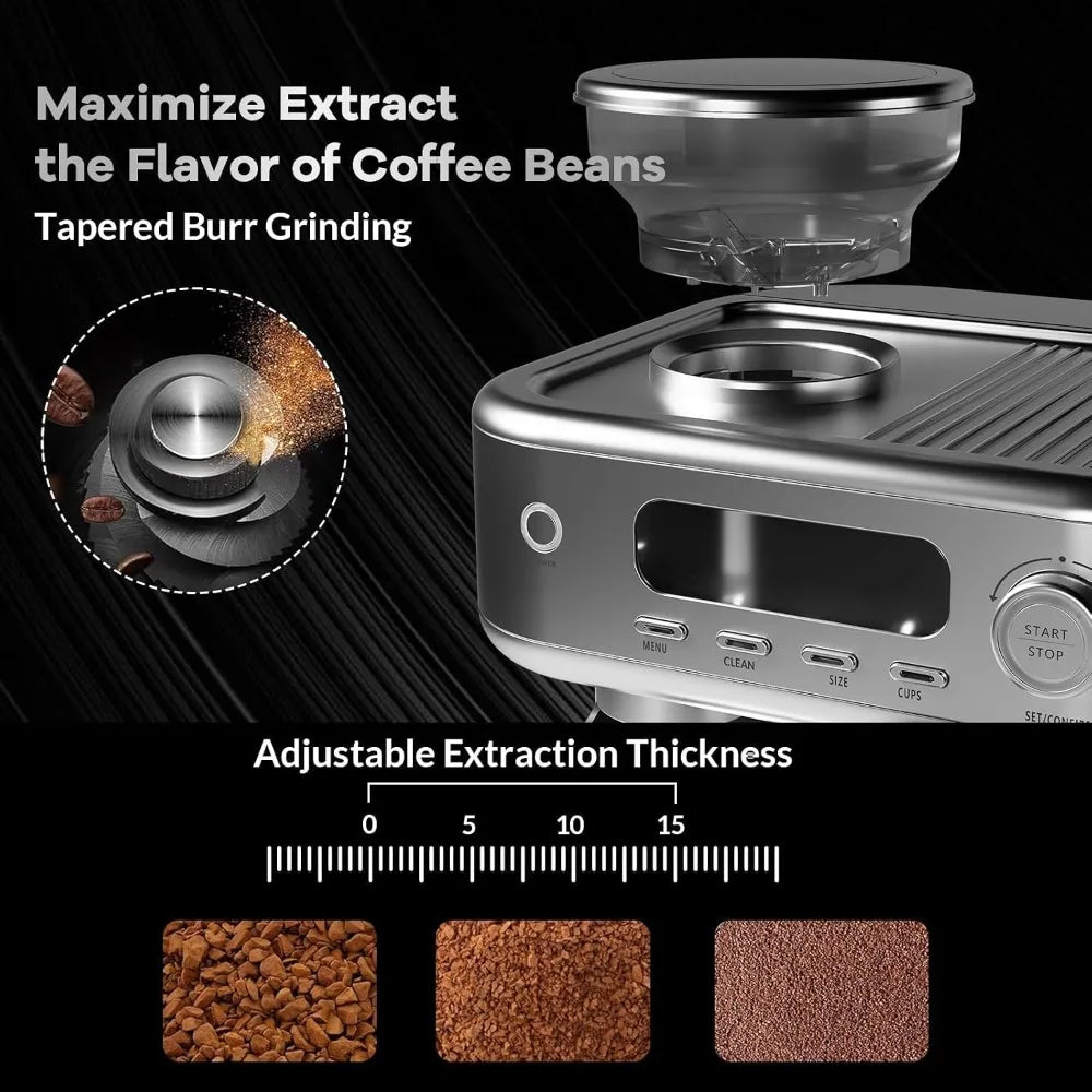 120V 60Hz 1350W Espresso Coffee Machine Temperature Adjustable with Built-in Bean Grinder Instant Heating Super Slim Coffee Maker For Home Office