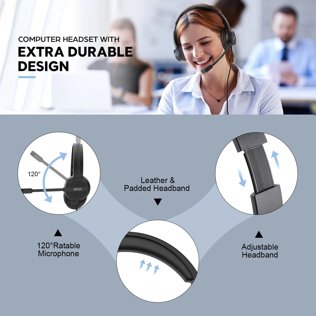 EKSA Wired Headphones with Microphone for PC/PS4/Xbox Gaming Headset Gamer 3.5mm/USB On-Ear Call Centre/Traffic/Office Headset