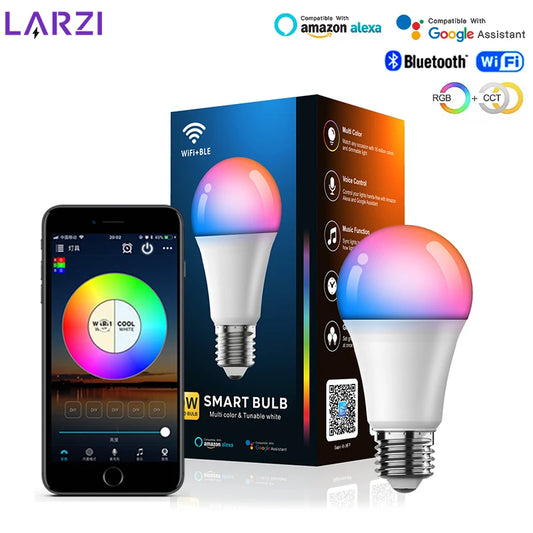 1-12pcs WiFi Smart LED Bulb Bluetooth Light Bulbs AC85-265V Dimmable Spotlight Bulb E27 RGB+CW+WW LED Color Change Lamp For Home