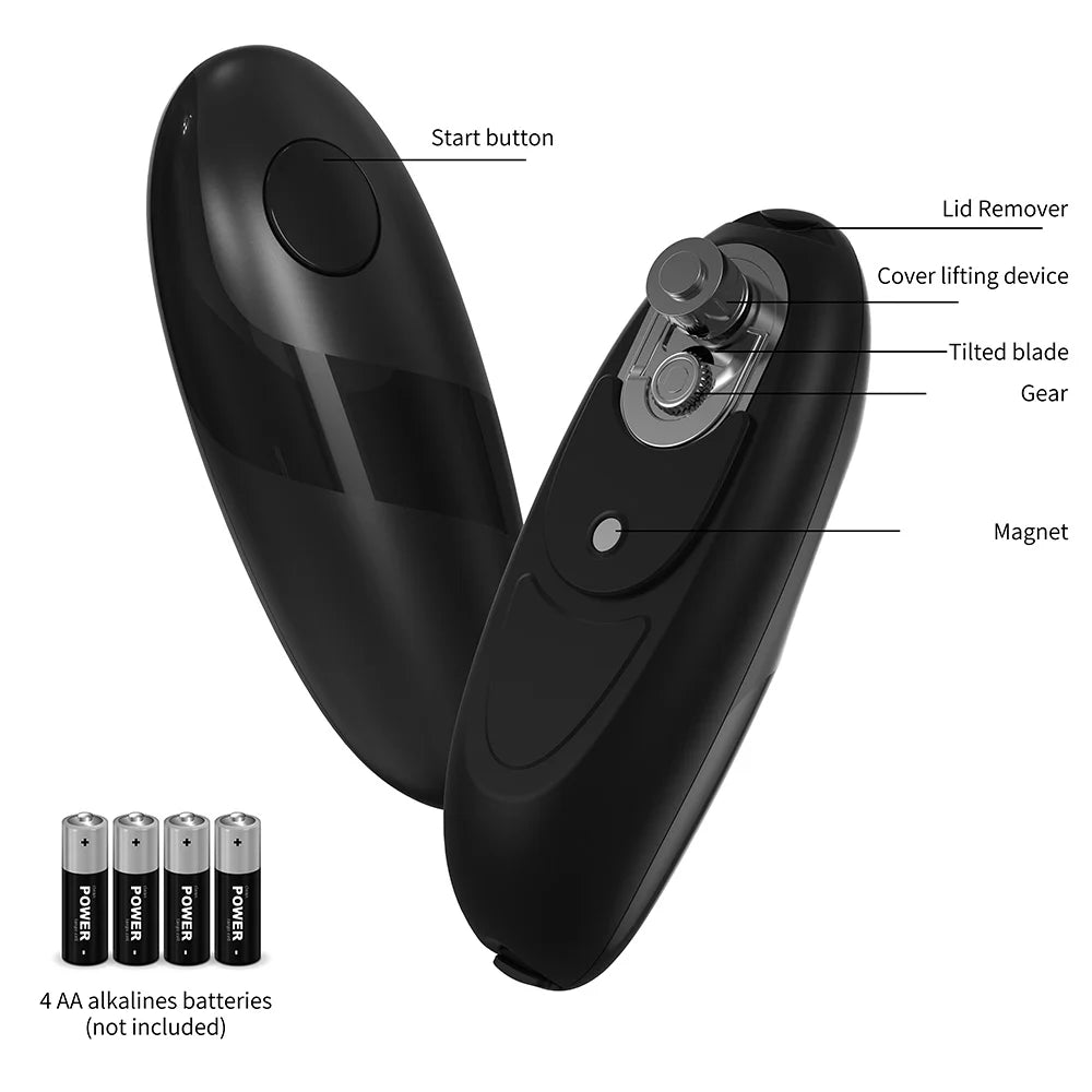 Compact Automatic Electric Can Opener - One Touch Portable Kitchen Tool for Jar & Bottle Easy Storage Design Convenient Home Use
