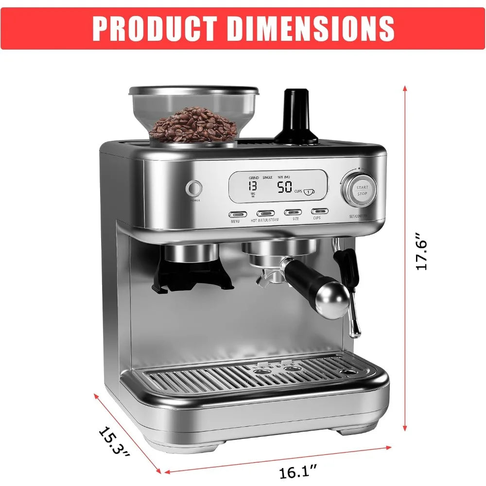 120V 60Hz 1350W Espresso Coffee Machine Temperature Adjustable with Built-in Bean Grinder Instant Heating Super Slim Coffee Maker For Home Office