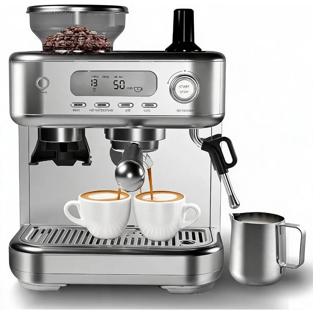 120V 60Hz 1350W Espresso Coffee Machine Temperature Adjustable with Built-in Bean Grinder Instant Heating Super Slim Coffee Maker For Home Office