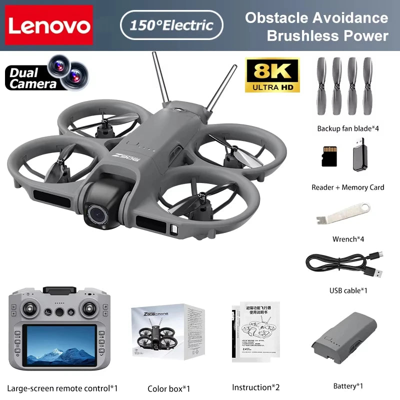 Lenovo New Z906 Mini Drone Big Screen Remote Electric Adjust 8K Camera 3-Side Obstacle Avoidance Brushless Power Folding Drone
