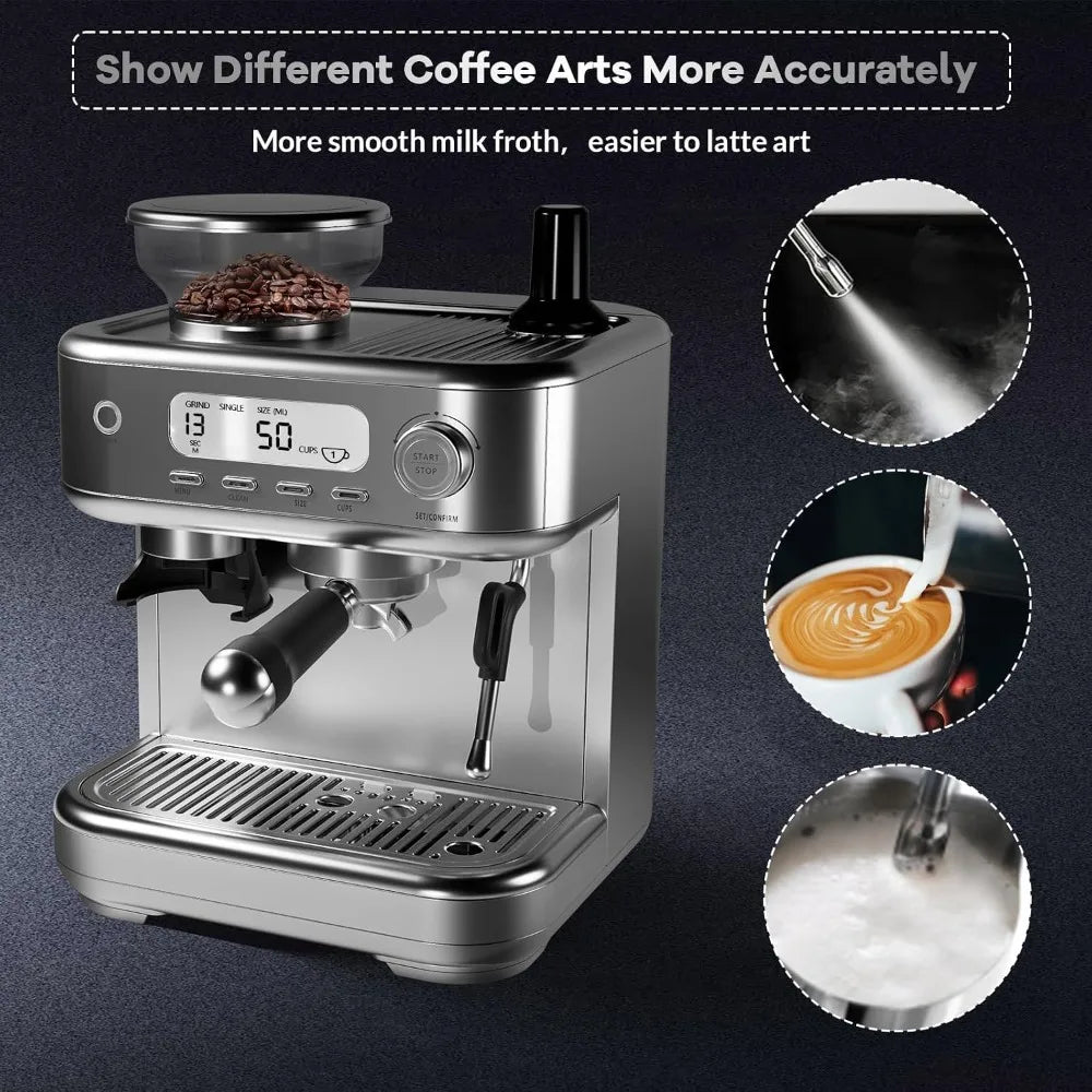 120V 60Hz 1350W Espresso Coffee Machine Temperature Adjustable with Built-in Bean Grinder Instant Heating Super Slim Coffee Maker For Home Office