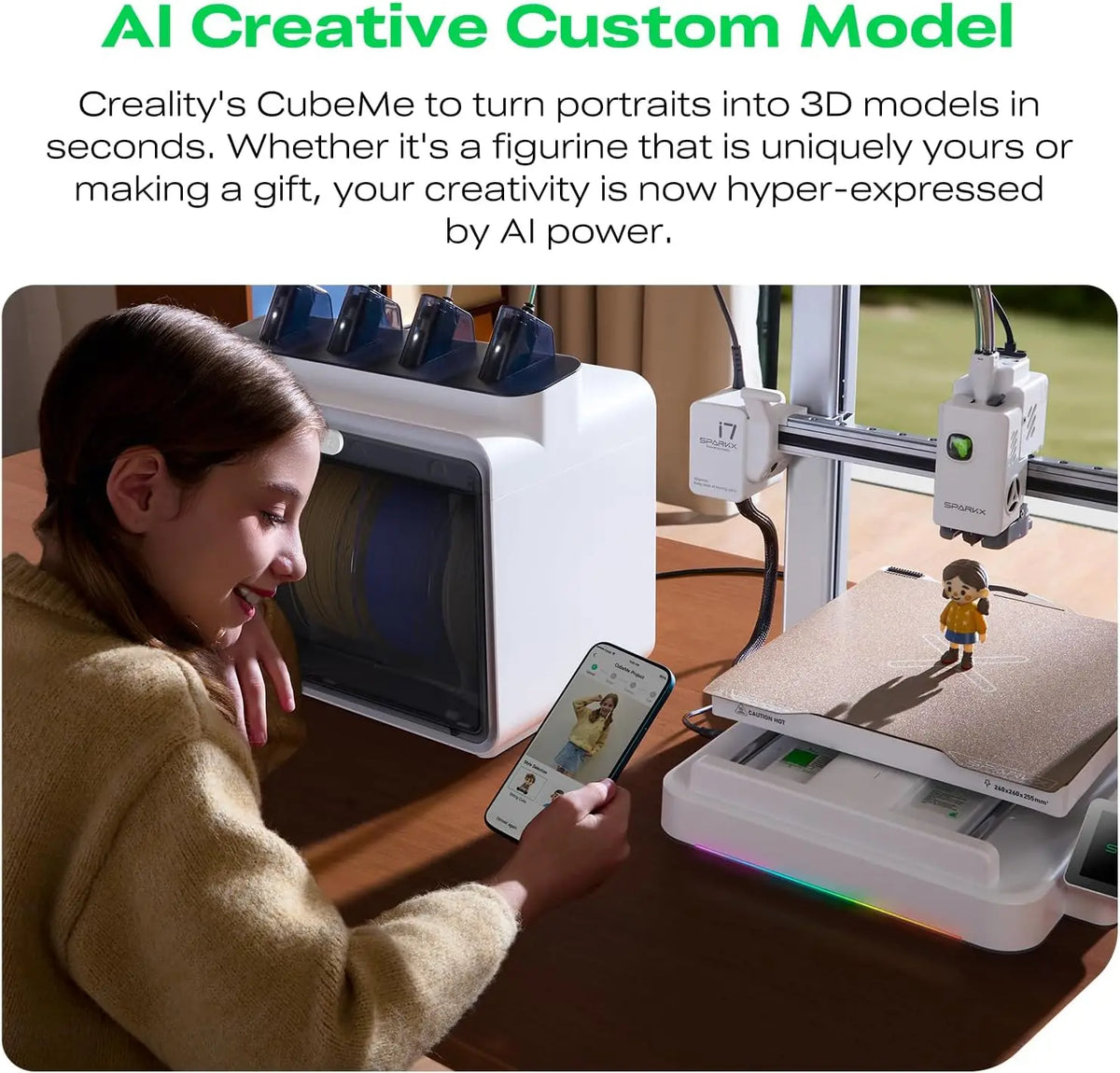 Creality I7 Combo 3D Printer, Multi Color with CFS Lite AI Photo to 3D Printing 500mm/s High Speed Auto-Leveling RGB Light 95% P