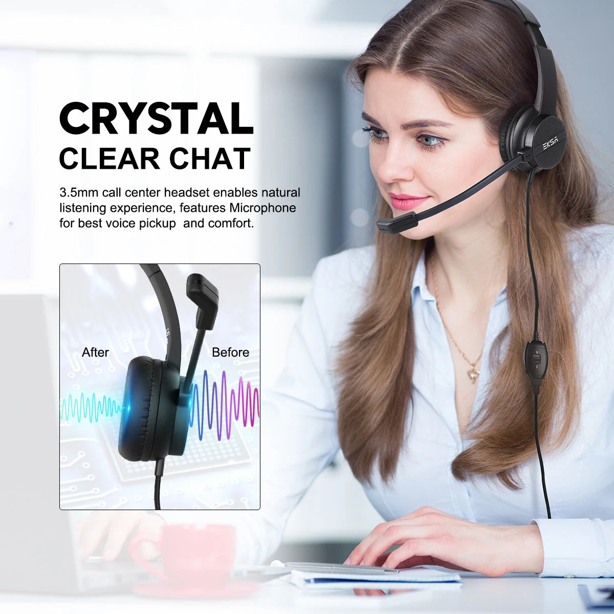 EKSA Wired Headphones with Microphone for PC/PS4/Xbox Gaming Headset Gamer 3.5mm/USB On-Ear Call Centre/Traffic/Office Headset
