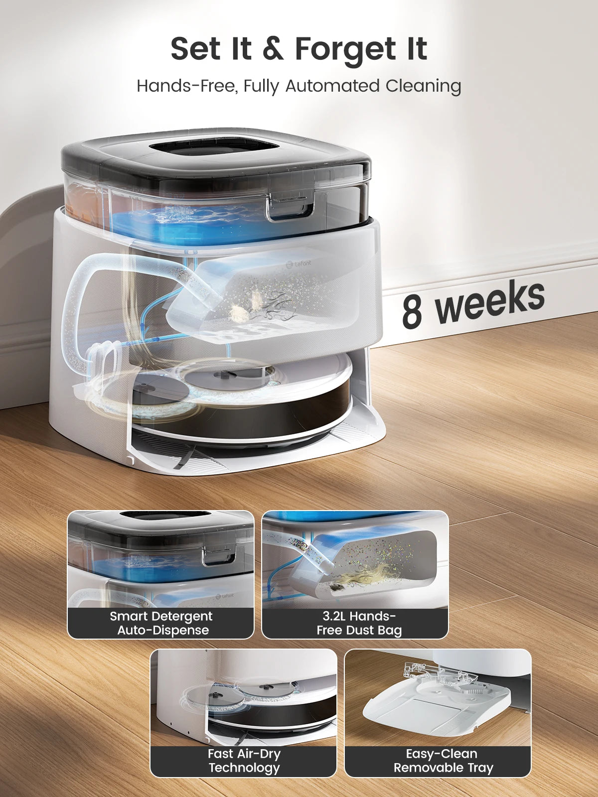 Lefant M3L Robot Vacuum Cleaner and Mop, 10000Pa Suction, 90-Day Self-Emptying, Auto Mop Washing, Obstacle Avoidance, All-in-One for Pet Hair Carpet, 5G WiFi Alexa/APP/iWatch Control, 220 Min Battery, Double Rotary Cloth