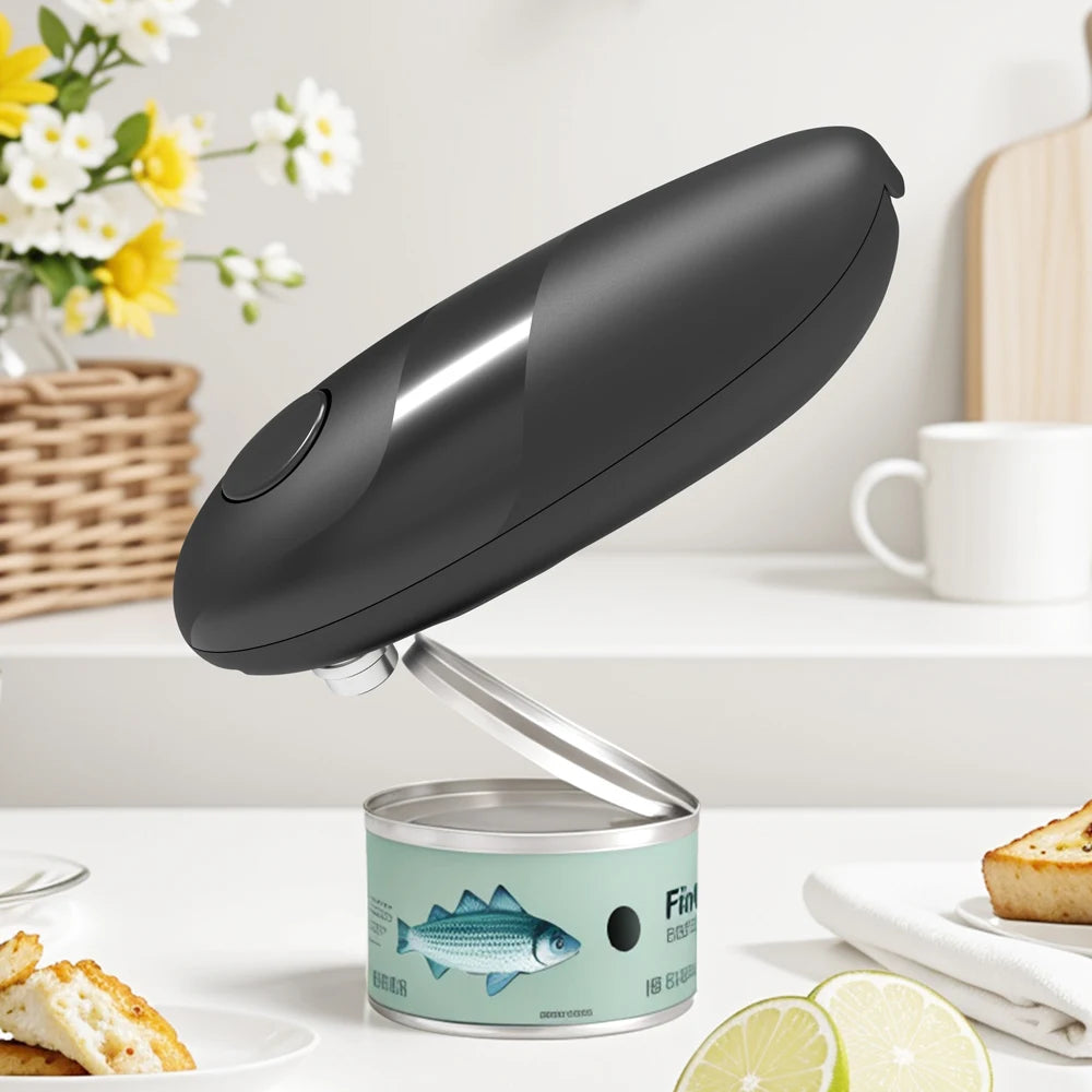Compact Automatic Electric Can Opener - One Touch Portable Kitchen Tool for Jar & Bottle Easy Storage Design Convenient Home Use