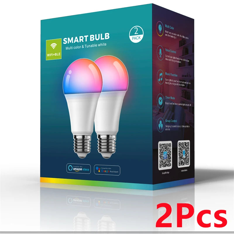 1-12pcs WiFi Smart LED Bulb Bluetooth Light Bulbs AC85-265V Dimmable Spotlight Bulb E27 RGB+CW+WW LED Color Change Lamp For Home