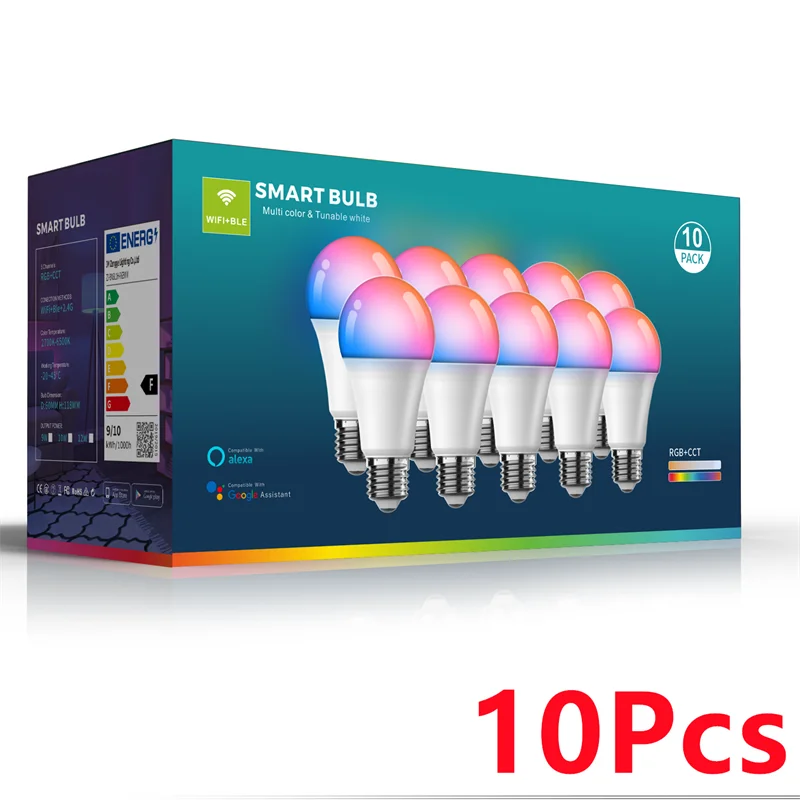 1-12pcs WiFi Smart LED Bulb Bluetooth Light Bulbs AC85-265V Dimmable Spotlight Bulb E27 RGB+CW+WW LED Color Change Lamp For Home