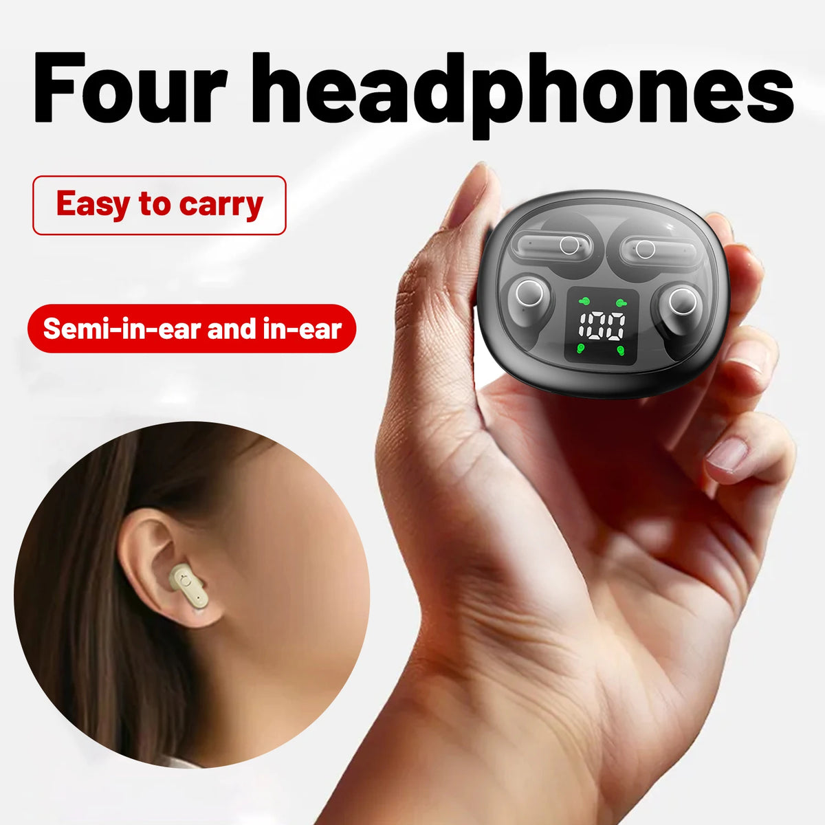 INSONIXN 2in1 Wireless Bluetooth Earbuds, Mini Invisible Sleep Earphones, Sports Noise Cancelling Ear Buds Comfortable To Wear, Low Bass Sound Effect HIFI Music, For Leisure, Office, And Classroom, Long Battery Life, Suitable