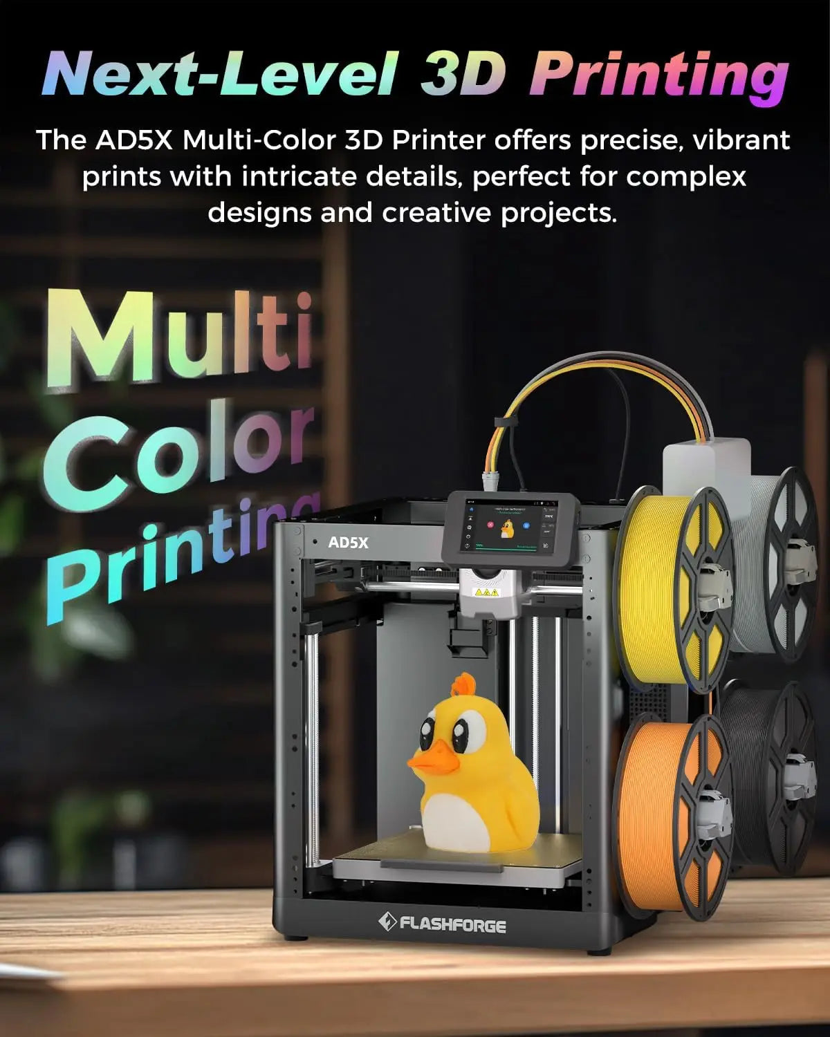 AD5X Multi-Color 3D Printer, CoreXY 600mm/s High-Speed, 1-Click Auto Leveling, 300°C Direct Drive Extruder, 220x220x220mm Build