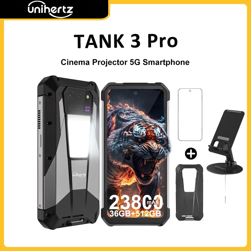 Unihertz Tank 3 Pro 8849 Rugged 5G Smartphone Android with 100 Lumens Projector 32GB 512GB 23800mAh 6.79" FHD Waterproof Phone