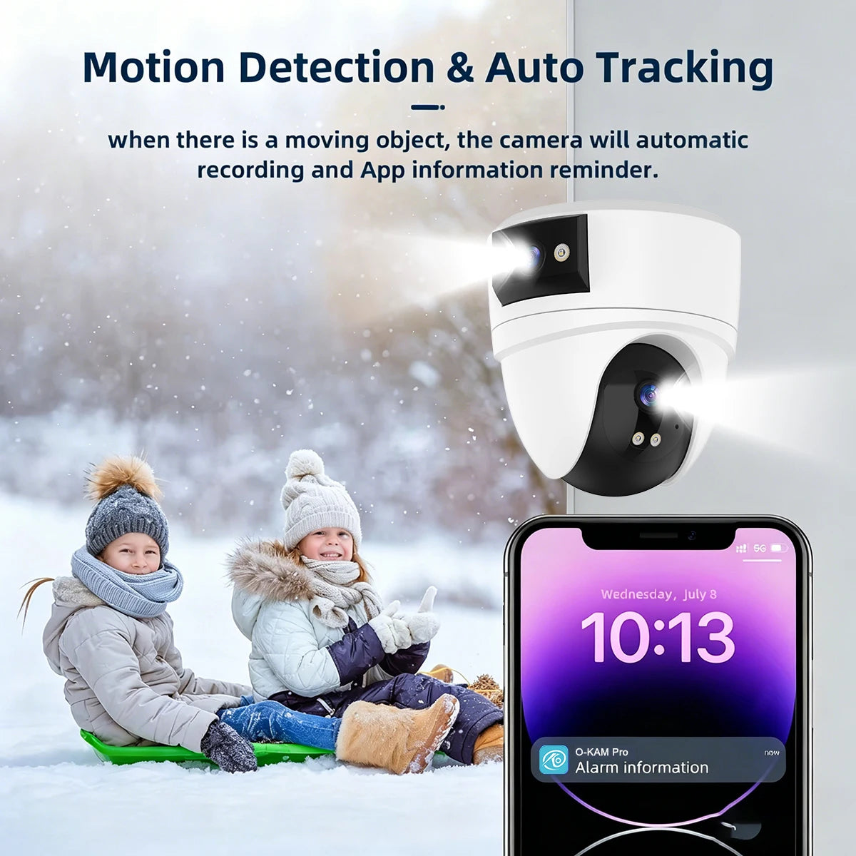 8MP 4K PTZ Security Camera with AI Human Detection - Dual-Lens Dual-Screen Outdoor WiFi IP Cam for Wireless CCTV Surveillance