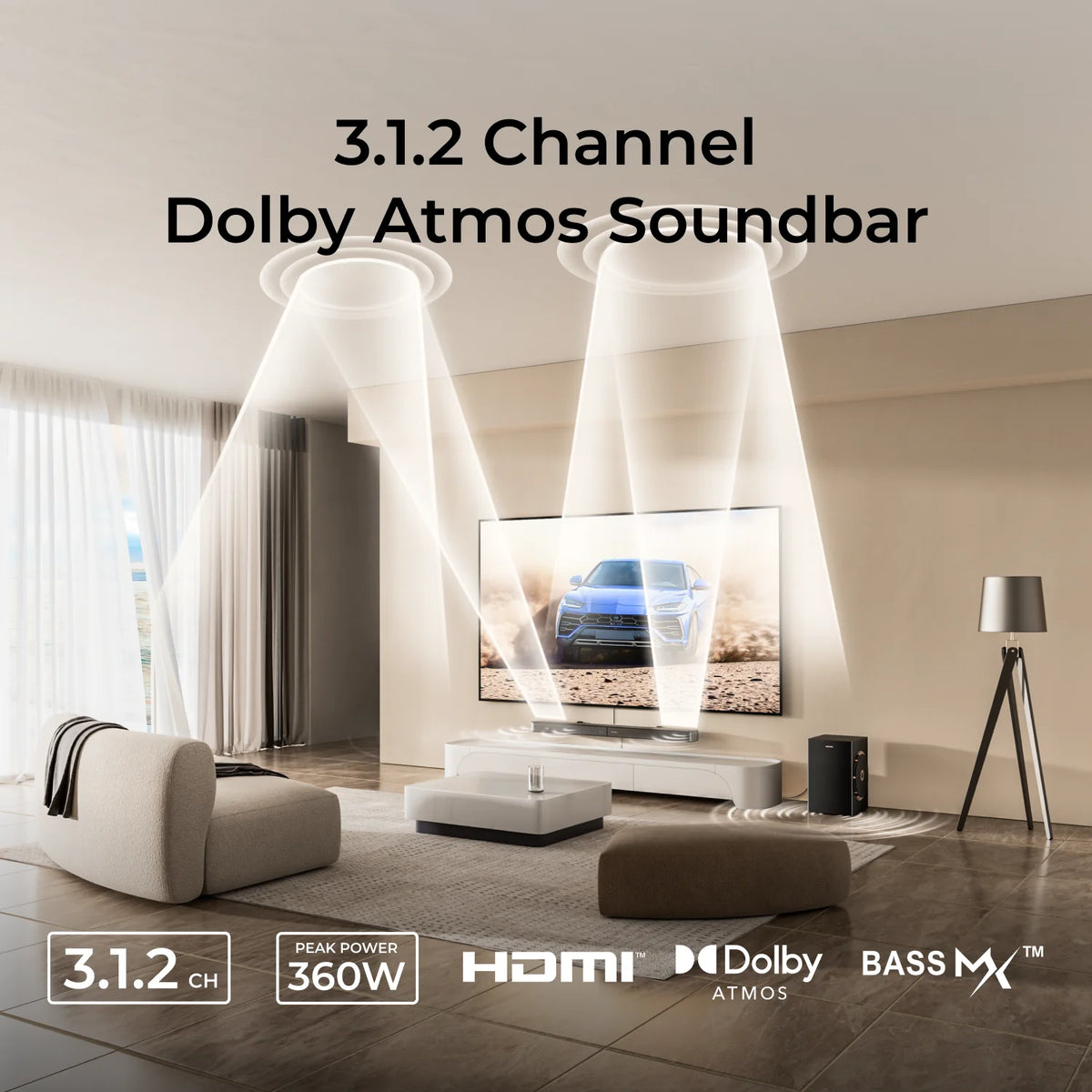 ULTIMEA 3.1.2ch Soundbar with Dolby Atmos & 6.5' Wireless Subwoofer, Immersive Surround Sound for TV, HDMI EARC, Bluetooth 5.4