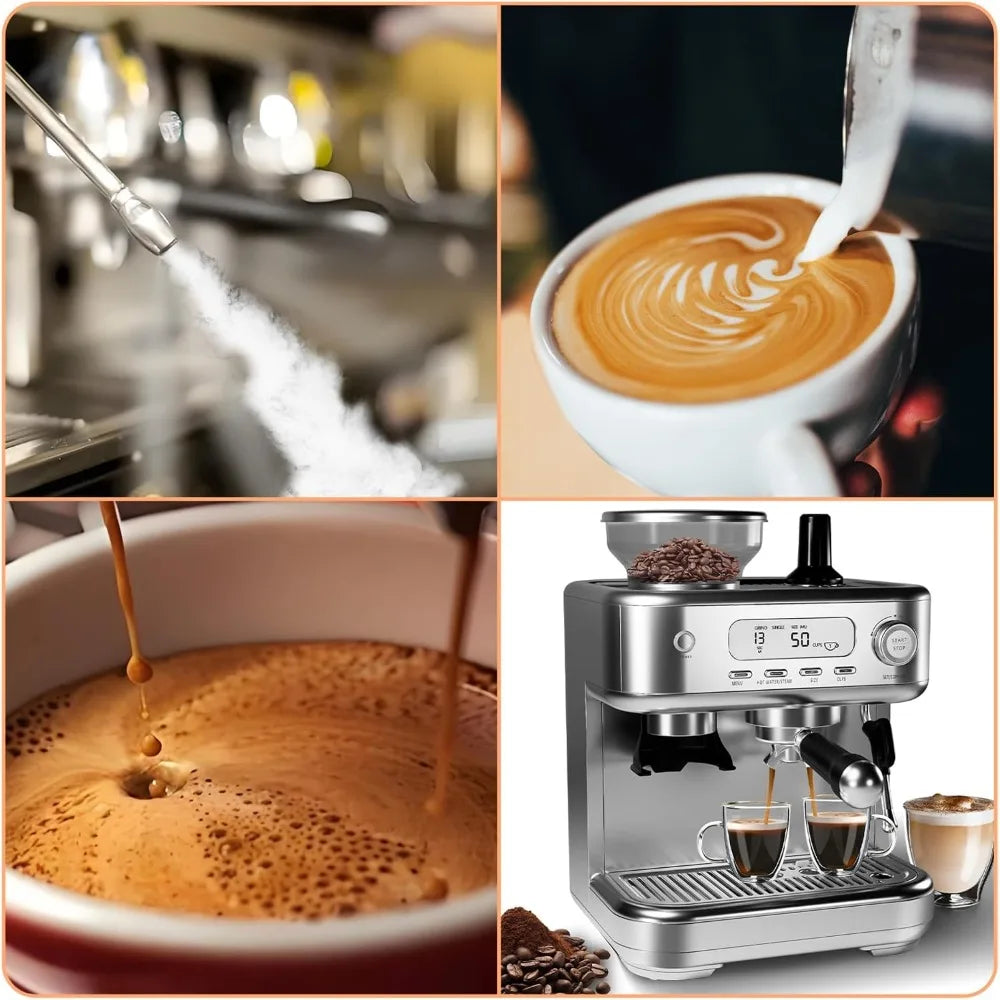 120V 60Hz 1350W Espresso Coffee Machine Temperature Adjustable with Built-in Bean Grinder Instant Heating Super Slim Coffee Maker For Home Office