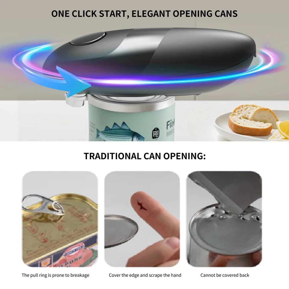 Compact Automatic Electric Can Opener - One Touch Portable Kitchen Tool for Jar & Bottle Easy Storage Design Convenient Home Use