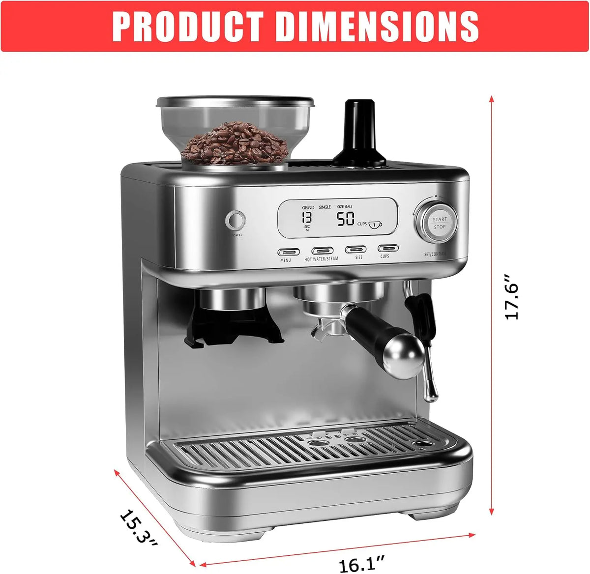 120V 60Hz 1350W Espresso Coffee Machine Temperature Adjustable with Built-in Bean Grinder Instant Heating Super Slim Coffee Maker For Home Office