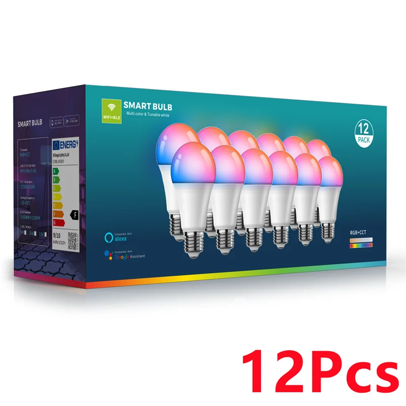 1-12pcs WiFi Smart LED Bulb Bluetooth Light Bulbs AC85-265V Dimmable Spotlight Bulb E27 RGB+CW+WW LED Color Change Lamp For Home