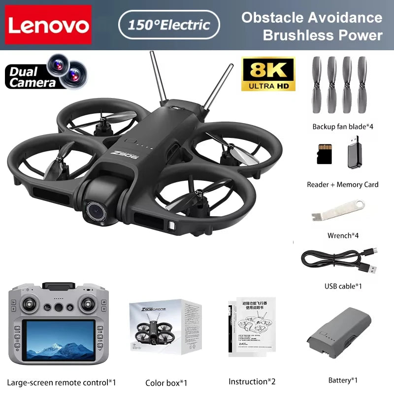 Lenovo New Z906 Mini Drone Big Screen Remote Electric Adjust 8K Camera 3-Side Obstacle Avoidance Brushless Power Folding Drone