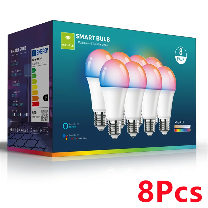 1-12pcs WiFi Smart LED Bulb Bluetooth Light Bulbs AC85-265V Dimmable Spotlight Bulb E27 RGB+CW+WW LED Color Change Lamp For Home